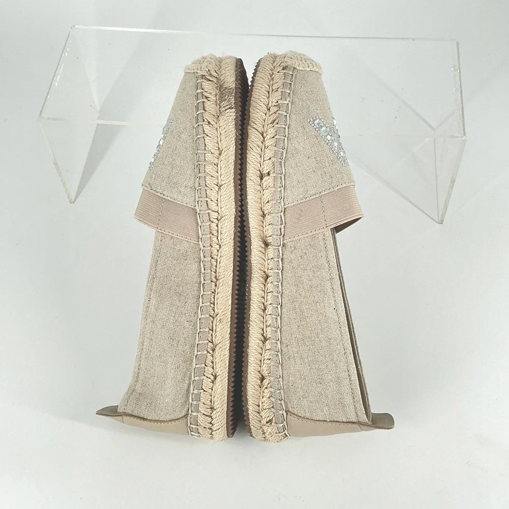 Karl Lagerfeld Paris Size 6 Manika‎ Espadrille Flats Beige Rhinestone Logo